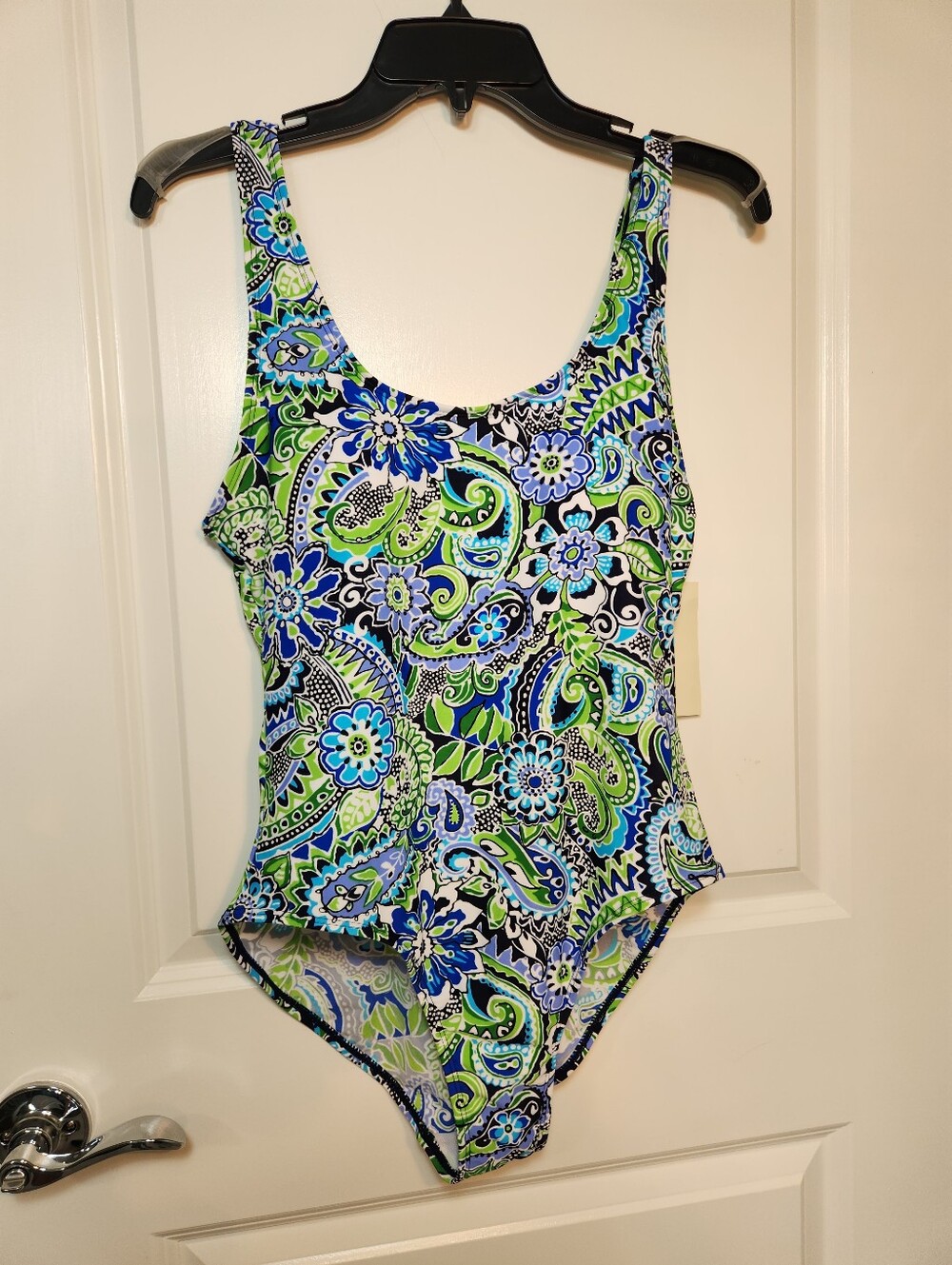 Womens One-Piece Swimsuit — Blue & Green Paisley - 14